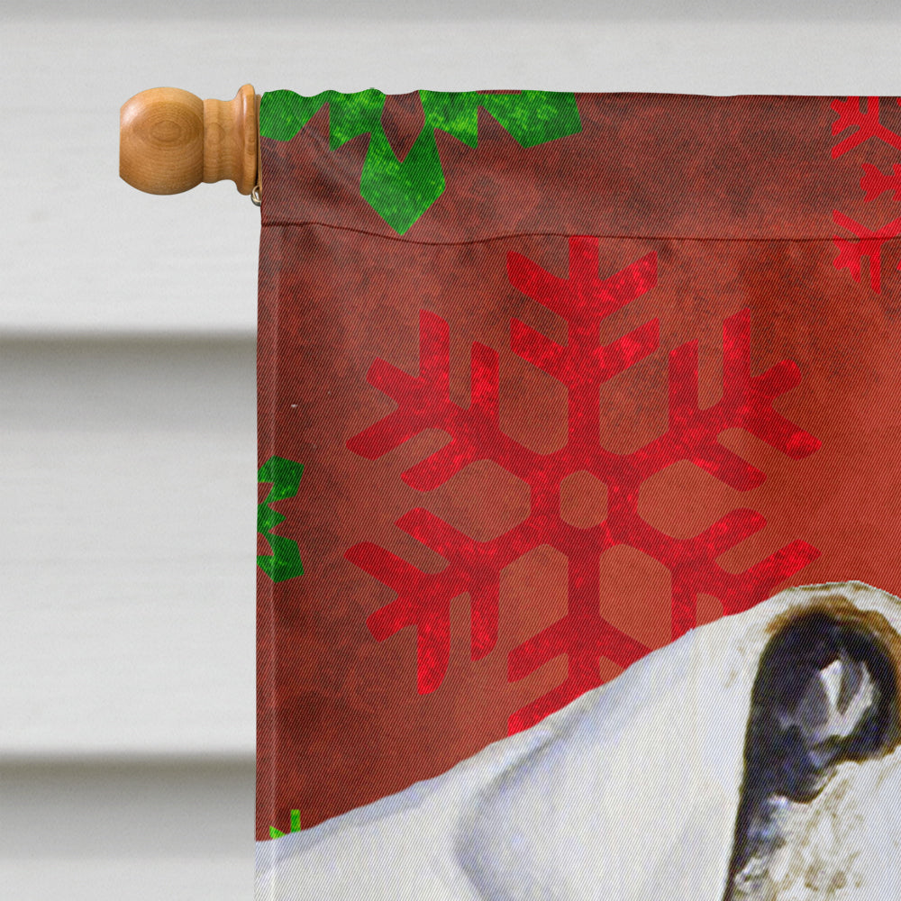 Bulldog English Red and Green Snowflakes Holiday Christmas House Flag 28x40 Porch Sleeve Pole Decorative Outside Yard Banner Artwork Wall Hanging, Polyester