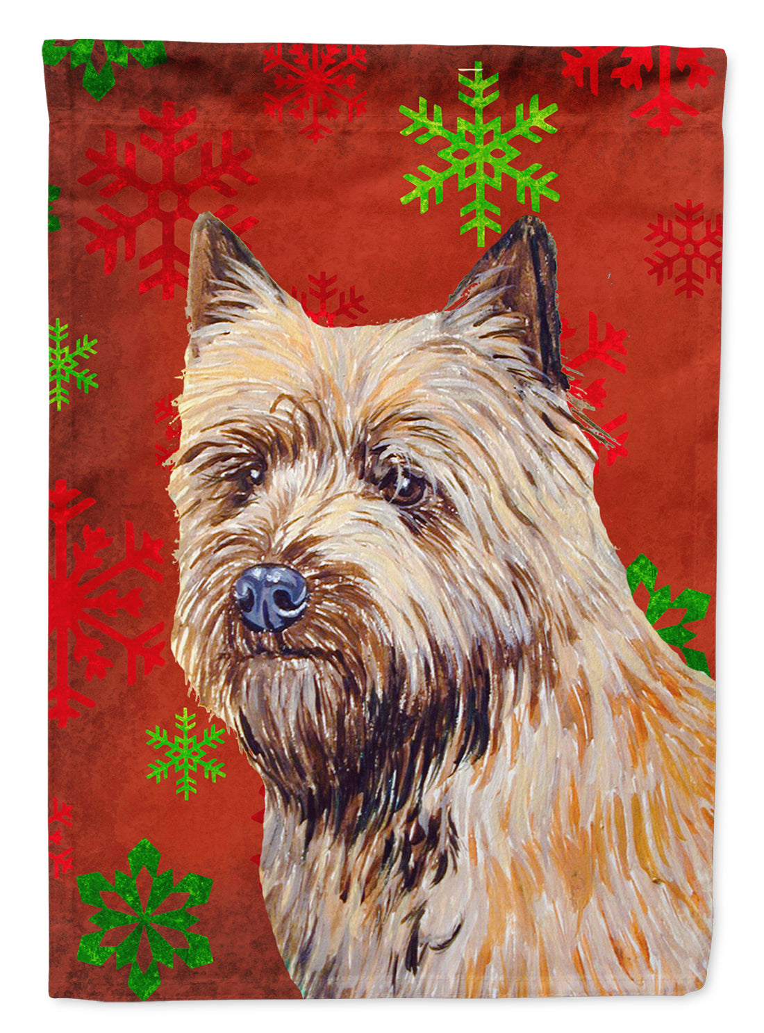 Cairn Terrier Red and Green Snowflakes Holiday Christmas House Flag 28x40 Porch Sleeve Pole Decorative Outside Yard Banner Artwork Wall Hanging, Polyester