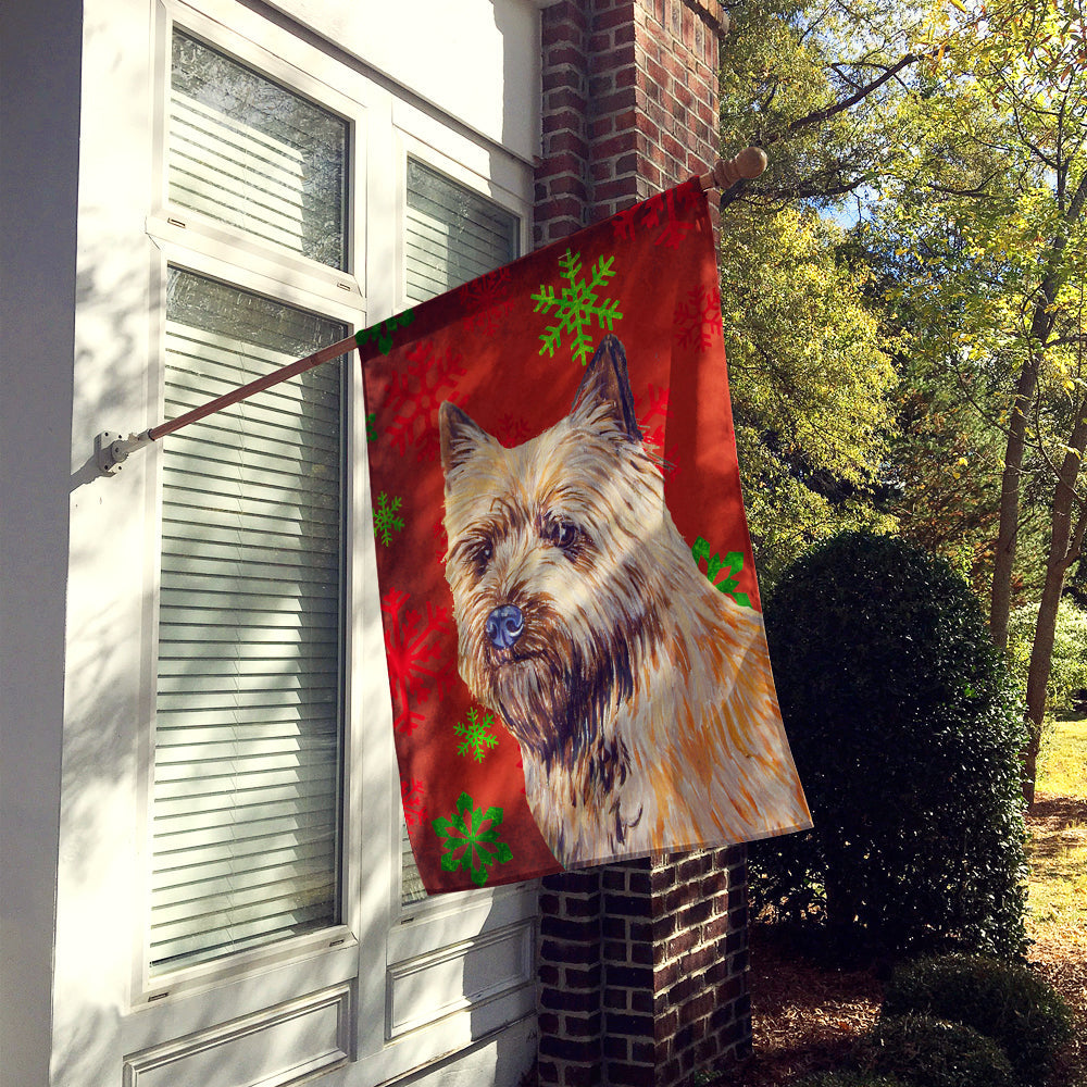 Cairn Terrier Red and Green Snowflakes Holiday Christmas House Flag 28x40 Porch Sleeve Pole Decorative Outside Yard Banner Artwork Wall Hanging, Polyester