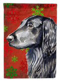 Flat Coated Retriever Red  Green Snowflakes Holiday Christmas House Flag 28x40 Porch Sleeve Pole Decorative Outside Yard Banner Artwork Wall Hanging, Polyester