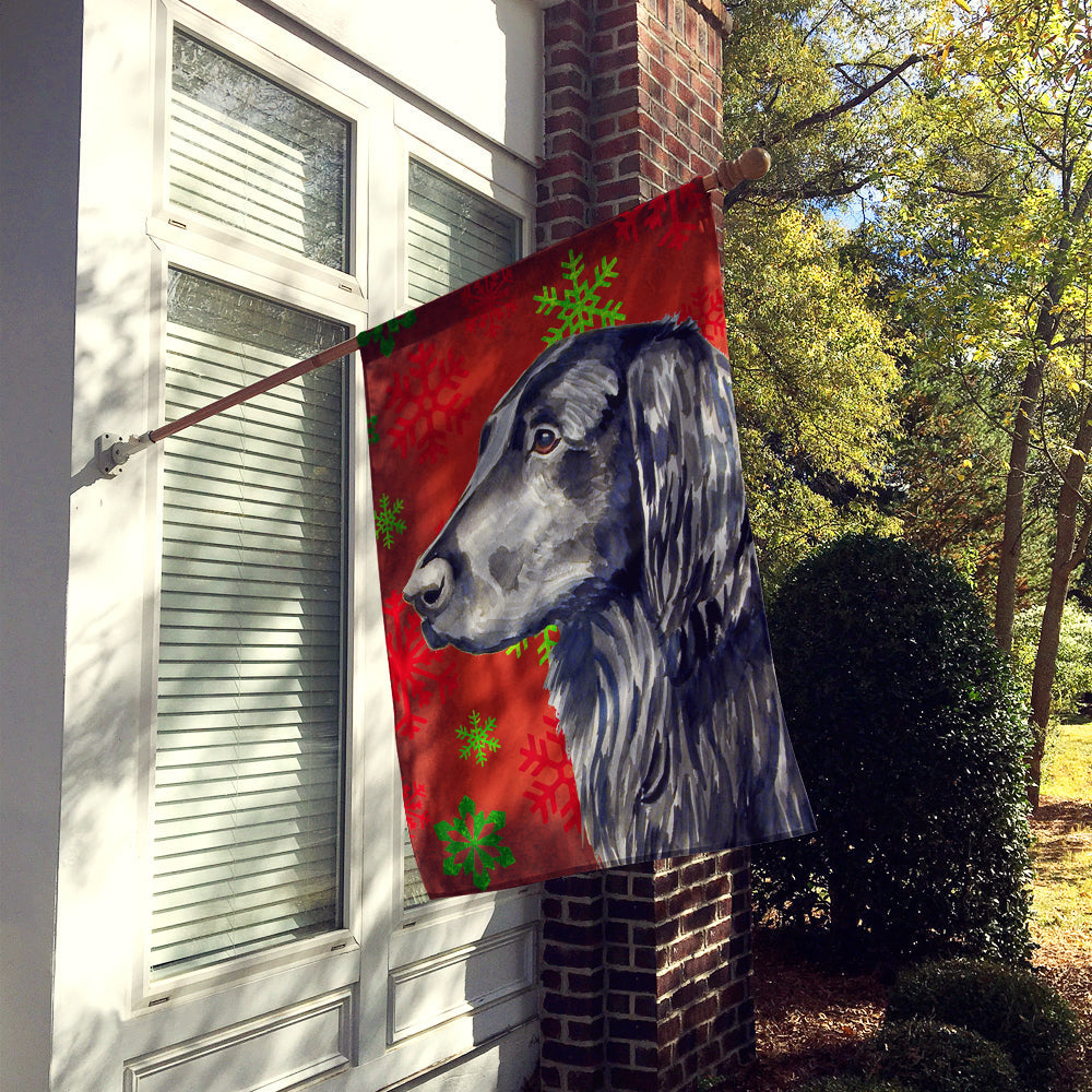 Flat Coated Retriever Red  Green Snowflakes Holiday Christmas House Flag 28x40 Porch Sleeve Pole Decorative Outside Yard Banner Artwork Wall Hanging, Polyester