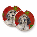 English Setter Red and Green Snowflakes Holiday Christmas Set of 2 Cup Holder Car Coasters Absorbent Round Sandstone Coasters Gifts for Men or Women, 2.5, Multicolor