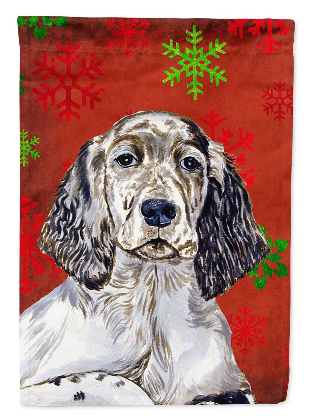 English Setter Red and Green Snowflakes Holiday Christmas House Flag 28x40 Porch Sleeve Pole Decorative Outside Yard Banner Artwork Wall Hanging, Polyester