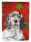 English Setter Red and Green Snowflakes Holiday Christmas House Flag 28x40 Porch Sleeve Pole Decorative Outside Yard Banner Artwork Wall Hanging, Polyester