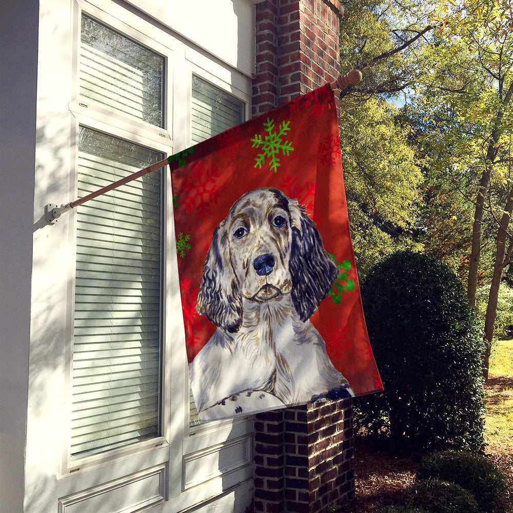 English Setter Red and Green Snowflakes Holiday Christmas House Flag 28x40 Porch Sleeve Pole Decorative Outside Yard Banner Artwork Wall Hanging, Polyester