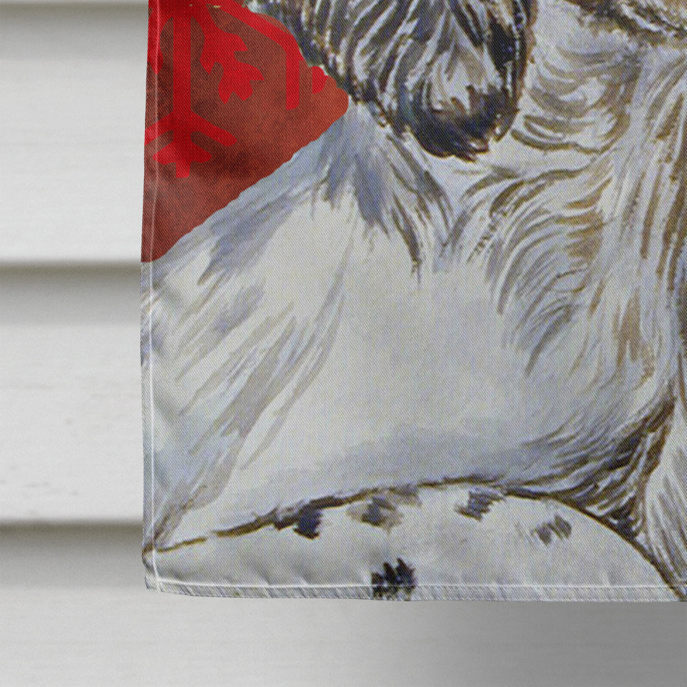 English Setter Red and Green Snowflakes Holiday Christmas House Flag 28x40 Porch Sleeve Pole Decorative Outside Yard Banner Artwork Wall Hanging, Polyester