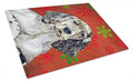 English Setter Red and Green Snowflakes Holiday Christmas Cutting Board Tempered Glass Kitchen Cutting Surface, Heat Resistant Chopping, Non-Slip Feet, Food Prep & Serving