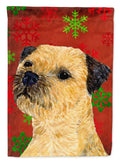 Border Terrier Red and Green Snowflakes Holiday Christmas House Flag 28x40 Porch Sleeve Pole Decorative Outside Yard Banner Artwork Wall Hanging, Polyester