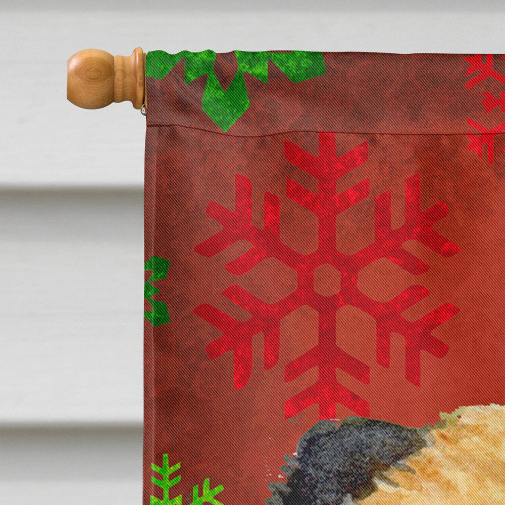 Border Terrier Red and Green Snowflakes Holiday Christmas House Flag 28x40 Porch Sleeve Pole Decorative Outside Yard Banner Artwork Wall Hanging, Polyester