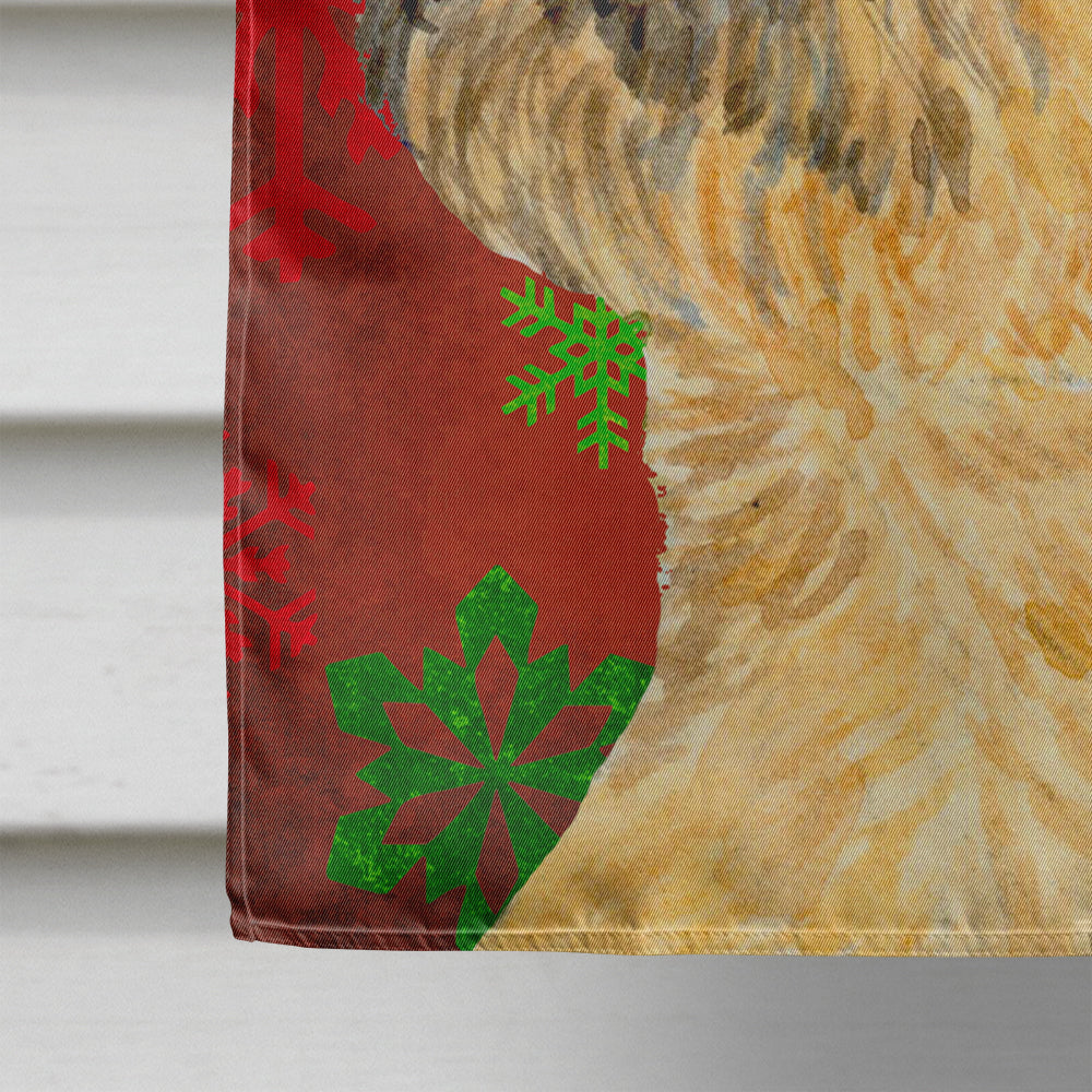 Border Terrier Red and Green Snowflakes Holiday Christmas House Flag 28x40 Porch Sleeve Pole Decorative Outside Yard Banner Artwork Wall Hanging, Polyester