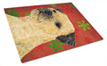 Border Terrier Red and Green Snowflakes Holiday Christmas Cutting Board Tempered Glass Kitchen Cutting Surface, Heat Resistant Chopping, Non-Slip Feet, Food Prep & Serving