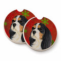 Cavalier Spaniel Red and Green Snowflakes Holiday Christmas Set of 2 Cup Holder Car Coasters Absorbent Round Sandstone Coasters Gifts for Men or Women, 2.5, Multicolor