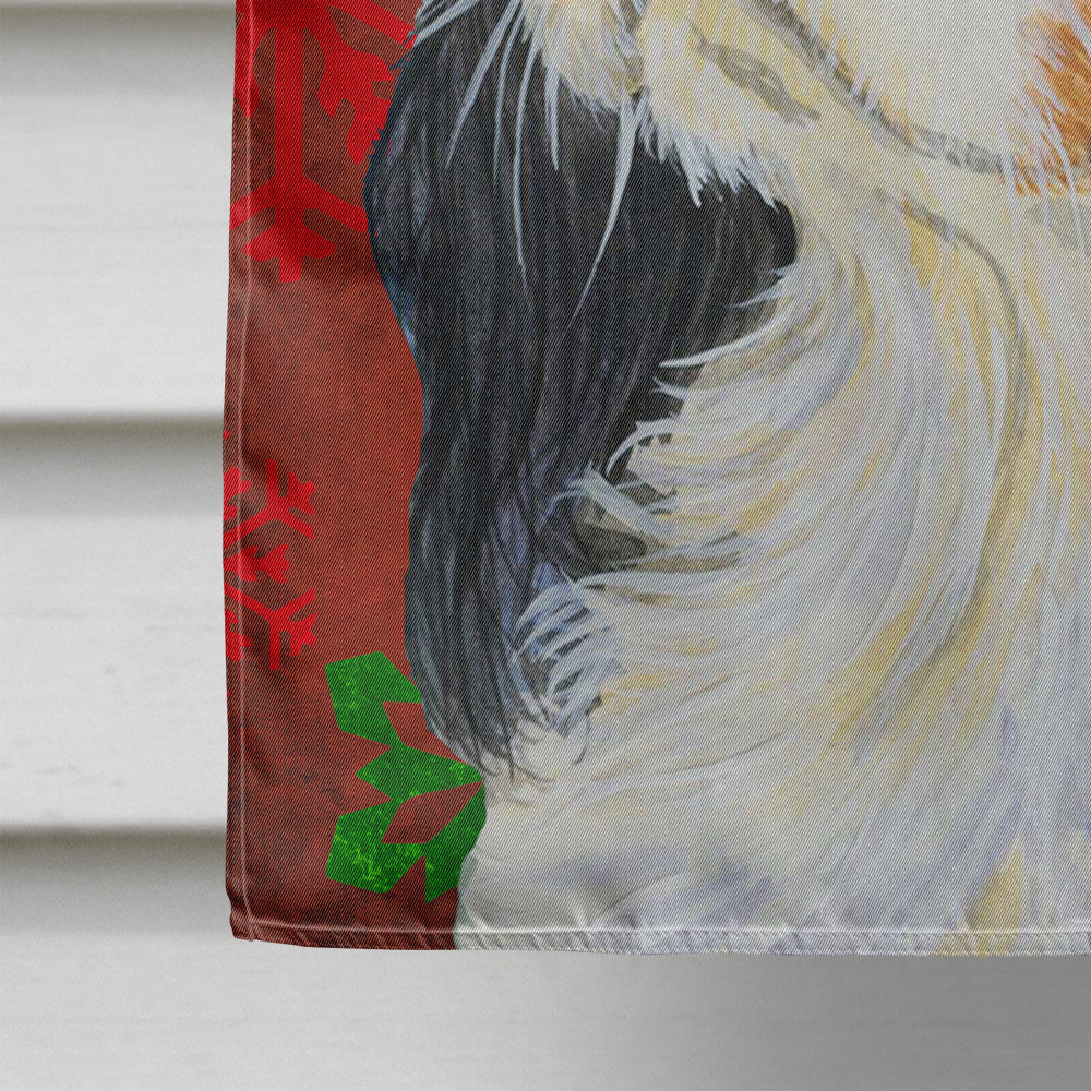 Cavalier Spaniel Red and Green Snowflakes Holiday Christmas House Flag 28x40 Porch Sleeve Pole Decorative Outside Yard Banner Artwork Wall Hanging, Polyester