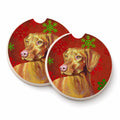 Vizsla Red and Green Snowflakes Holiday Christmas Set of 2 Cup Holder Car Coasters Absorbent Round Sandstone Coasters Gifts for Men or Women, 2.5, Multicolor
