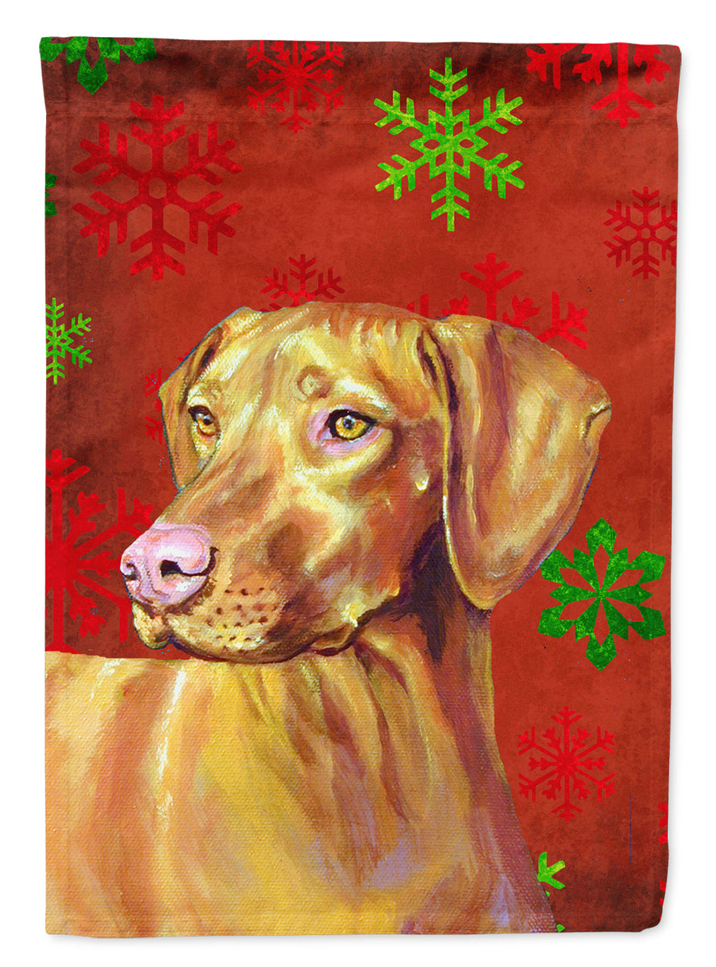 Vizsla Red and Green Snowflakes Holiday Christmas House Flag 28x40 Porch Sleeve Pole Decorative Outside Yard Banner Artwork Wall Hanging, Polyester