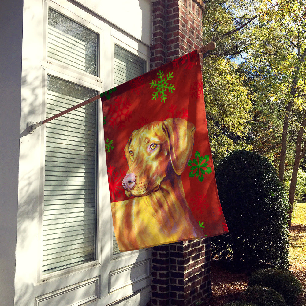 Vizsla Red and Green Snowflakes Holiday Christmas House Flag 28x40 Porch Sleeve Pole Decorative Outside Yard Banner Artwork Wall Hanging, Polyester