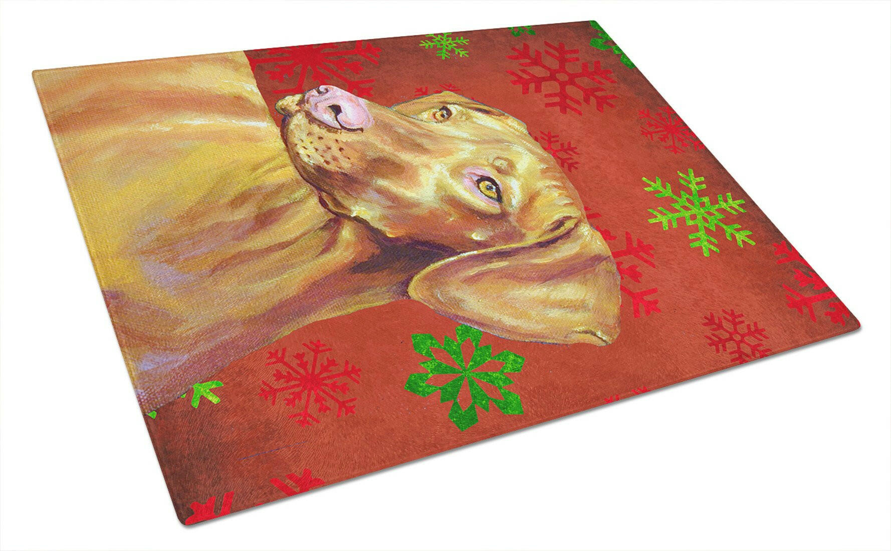 Vizsla Red and Green Snowflakes Holiday Christmas Cutting Board Tempered Glass Kitchen Cutting Surface, Heat Resistant Chopping, Non-Slip Feet, Food Prep & Serving