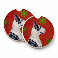 Great Dane Red and Green Snowflakes Holiday Christmas Set of 2 Cup Holder Car Coasters Absorbent Round Sandstone Coasters Gifts for Men or Women, 2.5, Multicolor
