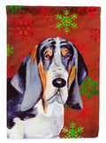 Basset Hound Red and Green Snowflakes Holiday Christmas House Flag 28x40 Porch Sleeve Pole Decorative Outside Yard Banner Artwork Wall Hanging, Polyester