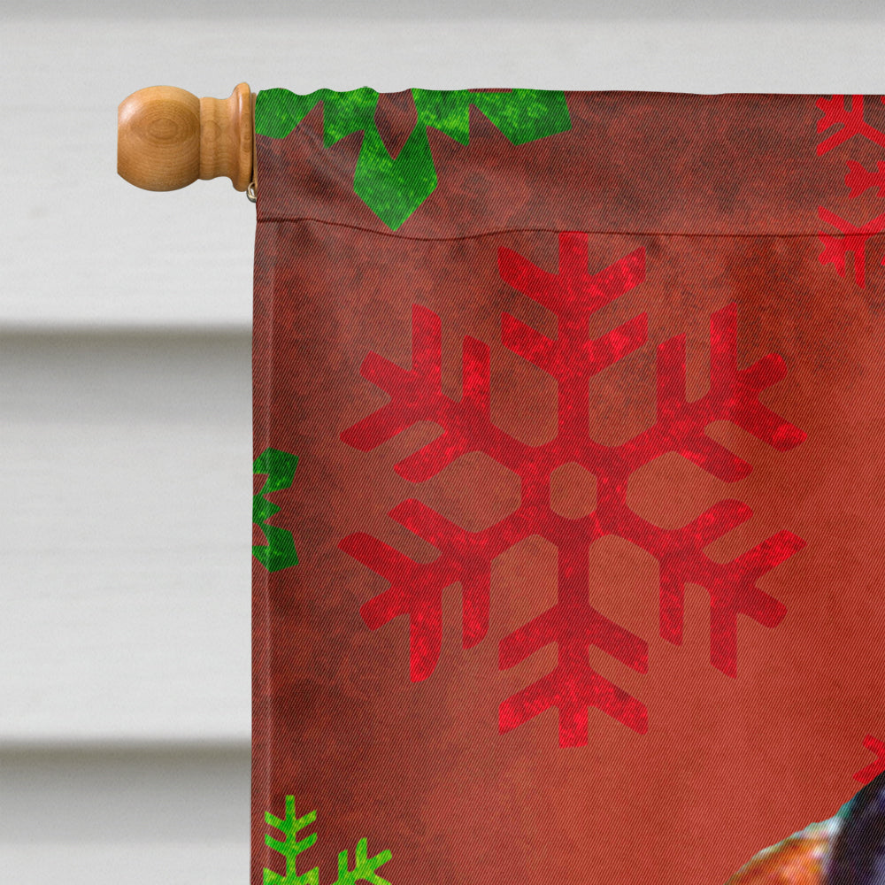 Basset Hound Red and Green Snowflakes Holiday Christmas House Flag 28x40 Porch Sleeve Pole Decorative Outside Yard Banner Artwork Wall Hanging, Polyester