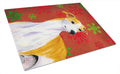 Whippet Red and Green Snowflakes Holiday Christmas Cutting Board Tempered Glass Kitchen Cutting Surface, Heat Resistant Chopping, Non-Slip Feet, Food Prep & Serving