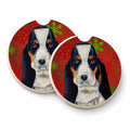 Basset Hound Red and Green Snowflakes Holiday Christmas Set of 2 Cup Holder Car Coasters Absorbent Round Sandstone Coasters Gifts for Men or Women, 2.5, Multicolor