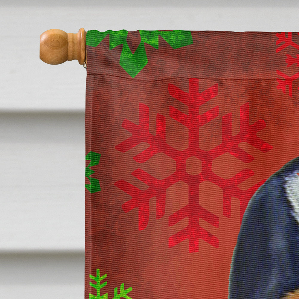 Basset Hound Red and Green Snowflakes Holiday Christmas House Flag 28x40 Porch Sleeve Pole Decorative Outside Yard Banner Artwork Wall Hanging, Polyester
