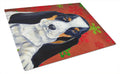Basset Hound Red and Green Snowflakes Holiday Christmas Cutting Board Tempered Glass Kitchen Cutting Surface, Heat Resistant Chopping, Non-Slip Feet, Food Prep & Serving