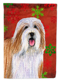 Bearded Collie Red and Green Snowflakes Holiday Christmas House Flag 28x40 Porch Sleeve Pole Decorative Outside Yard Banner Artwork Wall Hanging, Polyester