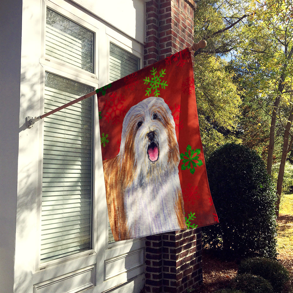 Bearded Collie Red and Green Snowflakes Holiday Christmas House Flag 28x40 Porch Sleeve Pole Decorative Outside Yard Banner Artwork Wall Hanging, Polyester