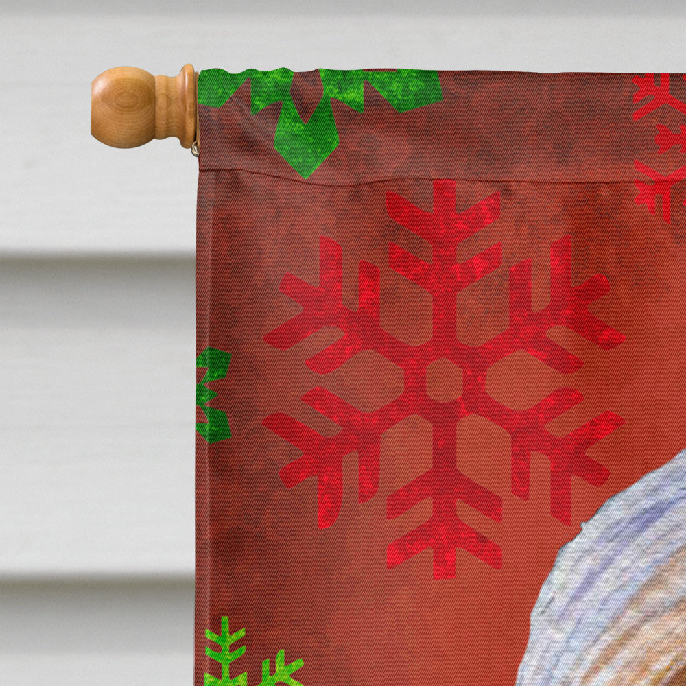 Bearded Collie Red and Green Snowflakes Holiday Christmas House Flag 28x40 Porch Sleeve Pole Decorative Outside Yard Banner Artwork Wall Hanging, Polyester