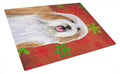 Bearded Collie Red and Green Snowflakes Holiday Christmas Cutting Board Tempered Glass Kitchen Cutting Surface, Heat Resistant Chopping, Non-Slip Feet, Food Prep & Serving