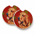 Bloodhound Red and Green Snowflakes Holiday Christmas Set of 2 Cup Holder Car Coasters Absorbent Round Sandstone Coasters Gifts for Men or Women, 2.5, Multicolor