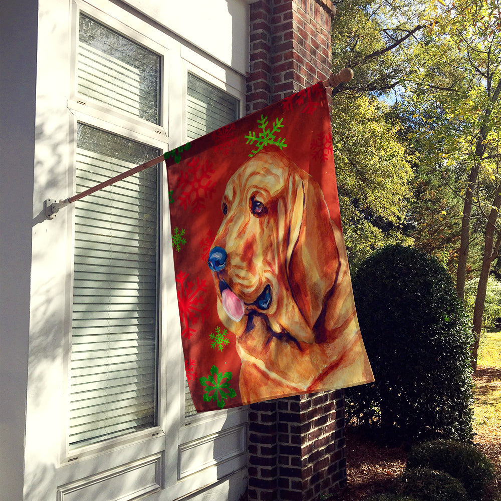 Bloodhound Red and Green Snowflakes Holiday Christmas House Flag 28x40 Porch Sleeve Pole Decorative Outside Yard Banner Artwork Wall Hanging, Polyester