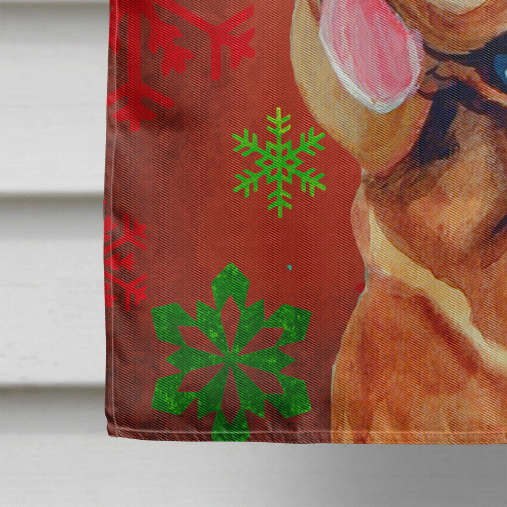 Bloodhound Red and Green Snowflakes Holiday Christmas House Flag 28x40 Porch Sleeve Pole Decorative Outside Yard Banner Artwork Wall Hanging, Polyester