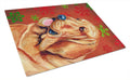 Bloodhound Red and Green Snowflakes Holiday Christmas Cutting Board Tempered Glass Kitchen Cutting Surface, Heat Resistant Chopping, Non-Slip Feet, Food Prep & Serving