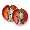 Basset Hound Red and Green Snowflakes Holiday Christmas Set of 2 Cup Holder Car Coasters Absorbent Round Sandstone Coasters Gifts for Men or Women, 2.5, Multicolor