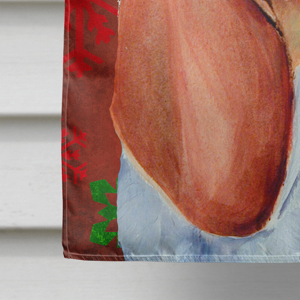 Basset Hound Red and Green Snowflakes Holiday Christmas House Flag 28x40 Porch Sleeve Pole Decorative Outside Yard Banner Artwork Wall Hanging, Polyester