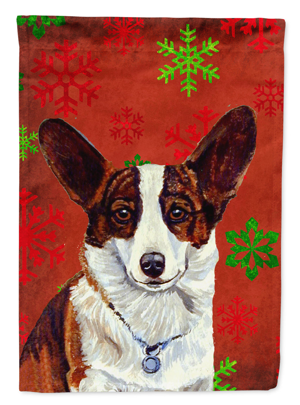 Corgi Red and Green Snowflakes Holiday Christmas House Flag 28x40 Porch Sleeve Pole Decorative Outside Yard Banner Artwork Wall Hanging, Polyester