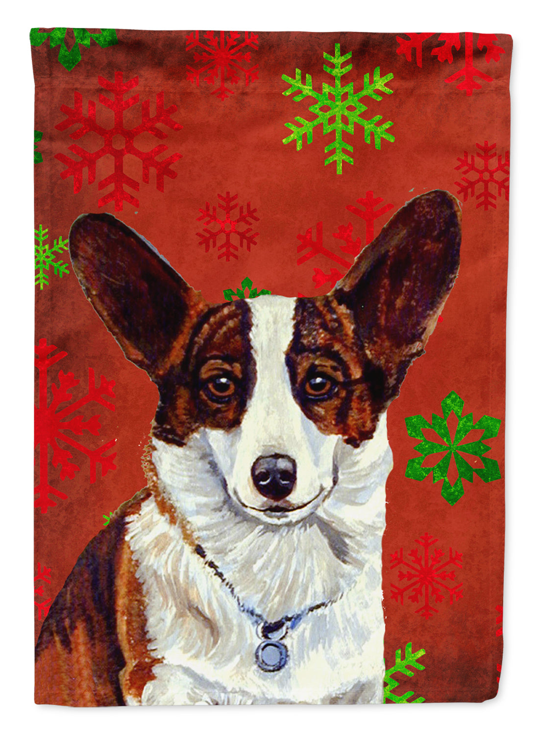 Corgi Red and Green Snowflakes Holiday Christmas House Flag 28x40 Porch Sleeve Pole Decorative Outside Yard Banner Artwork Wall Hanging, Polyester