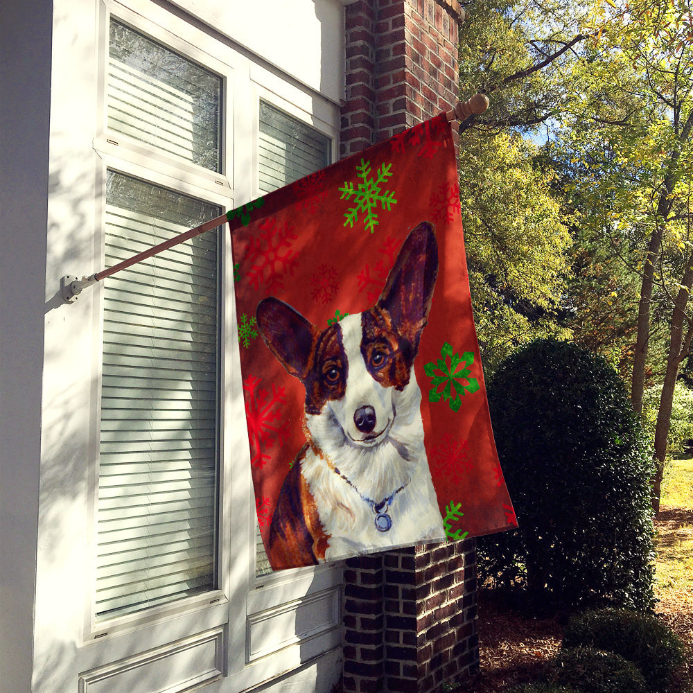 Corgi Red and Green Snowflakes Holiday Christmas House Flag 28x40 Porch Sleeve Pole Decorative Outside Yard Banner Artwork Wall Hanging, Polyester