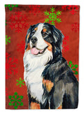 Bernese Mountain Dog Red  Green Snowflakes Holiday Christmas House Flag 28x40 Porch Sleeve Pole Decorative Outside Yard Banner Artwork Wall Hanging, Polyester