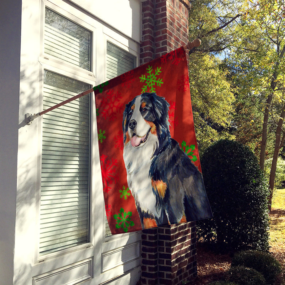 Bernese Mountain Dog Red  Green Snowflakes Holiday Christmas House Flag 28x40 Porch Sleeve Pole Decorative Outside Yard Banner Artwork Wall Hanging, Polyester