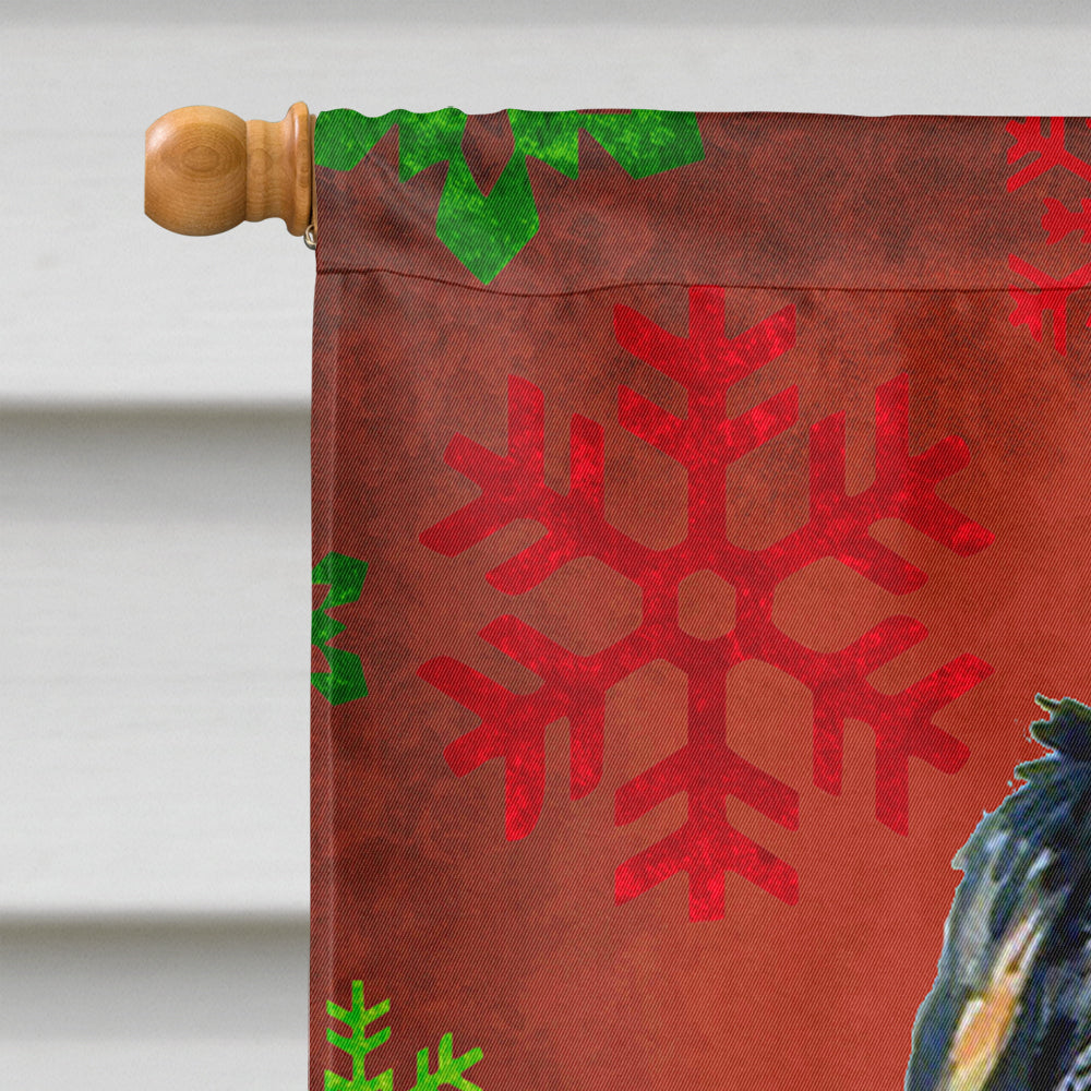 Bernese Mountain Dog Red  Green Snowflakes Holiday Christmas House Flag 28x40 Porch Sleeve Pole Decorative Outside Yard Banner Artwork Wall Hanging, Polyester