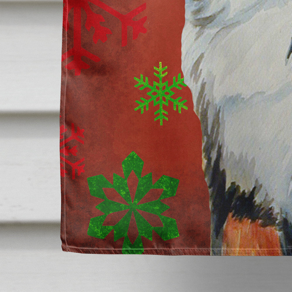 Bernese Mountain Dog Red  Green Snowflakes Holiday Christmas House Flag 28x40 Porch Sleeve Pole Decorative Outside Yard Banner Artwork Wall Hanging, Polyester