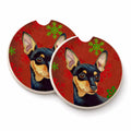 Min Pin Red and Green Snowflakes Holiday Christmas Set of 2 Cup Holder Car Coasters Absorbent Round Sandstone Coasters Gifts for Men or Women, 2.5, Multicolor