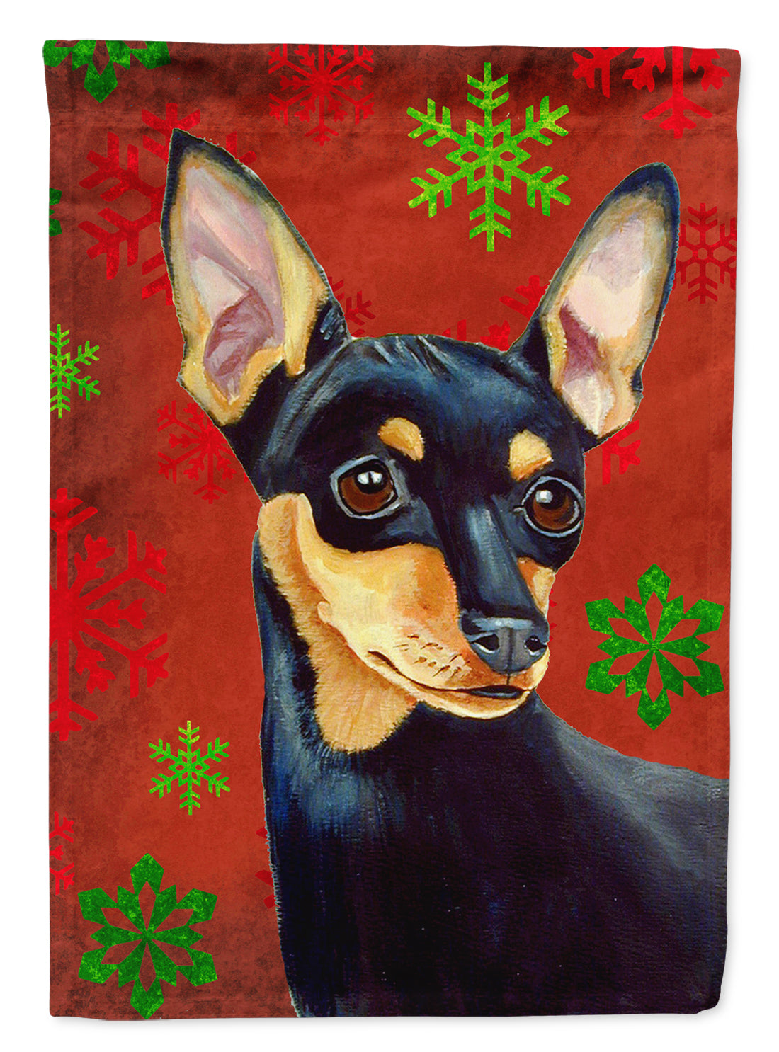Min Pin Red and Green Snowflakes Holiday Christmas House Flag 28x40 Porch Sleeve Pole Decorative Outside Yard Banner Artwork Wall Hanging, Polyester