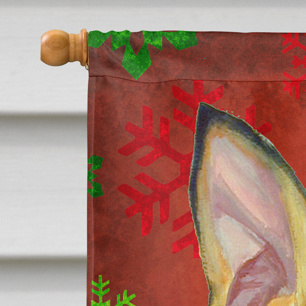 Min Pin Red and Green Snowflakes Holiday Christmas House Flag 28x40 Porch Sleeve Pole Decorative Outside Yard Banner Artwork Wall Hanging, Polyester