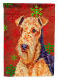 Airedale Red and Green Snowflakes Holiday Christmas House Flag 28x40 Porch Sleeve Pole Decorative Outside Yard Banner Artwork Wall Hanging, Polyester