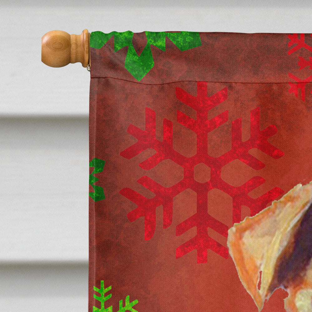 Airedale Red and Green Snowflakes Holiday Christmas House Flag 28x40 Porch Sleeve Pole Decorative Outside Yard Banner Artwork Wall Hanging, Polyester